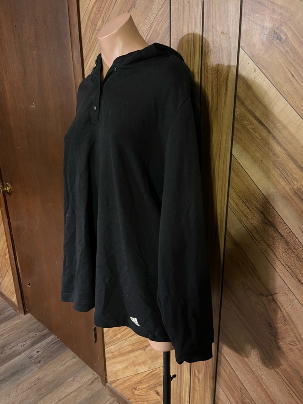 Adidas Women’s 2X Black Henley Snap Hoodie Long Sleeve Sweatshirt Pullover - Picture 5 of 10